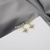 s925 silver Japan South Korea Xiaoqing new eight-Mang star zircon short earrings female design sense Net Red fashion versatile temperament