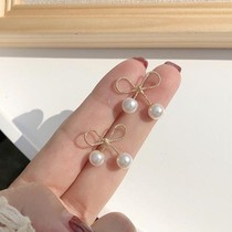 Cute small bow pearl earrings ~ Korean temperament Daily simple retro earrings all-around ear jewelry women