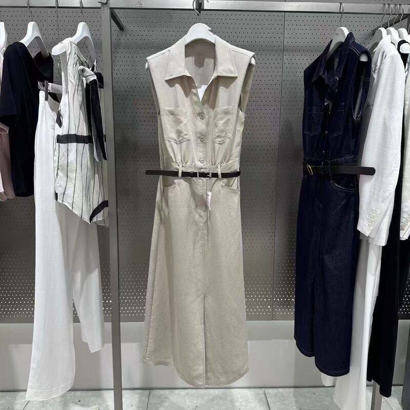 Li+ Mall Same Style Summer Versatile Lyocell Linen Slit Shirt Collar Dress 125220C7224