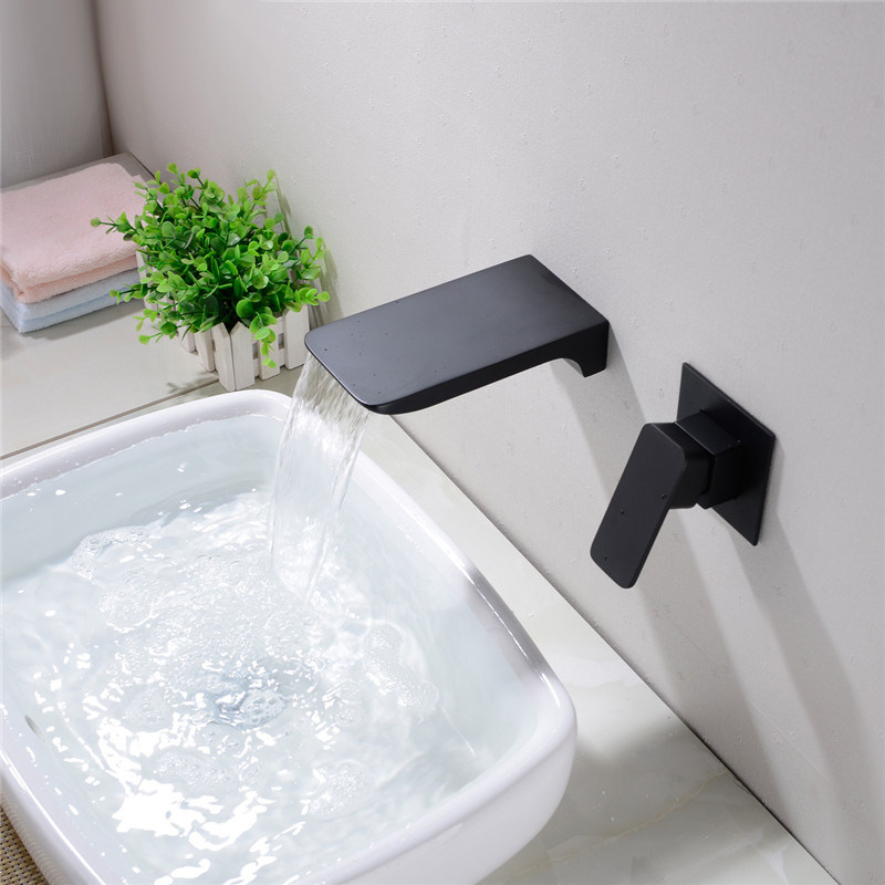 Simple in-wall hot and cold waterfall outlet concealed washbasin basin hand basin full copper tap