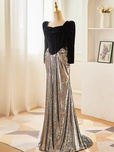 Вечернее платье, черная элитная юбка, французский стиль, рыбий хвост