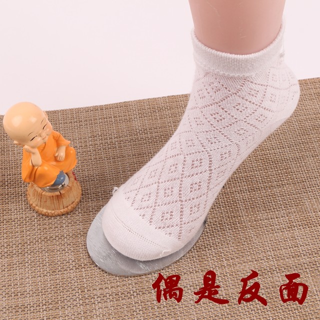 Japanese single summer crotch style breathable ຝ້າຍ socks ສະດວກສະບາຍ hollow ຕາຫນ່າງ socks ເດັກນ້ອຍຂະຫນາດກາງແລະຂະຫນາດນ້ອຍ mid-waist socks 5 ຄູ່ສົ່ງຟຣີ