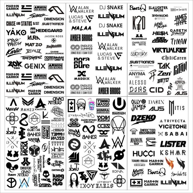 Top 100 Djs Tattoo Stickers Vac Budweiser Milk Oil Electronic Music Festival Marshmallow Martin Phoenix Arm Back