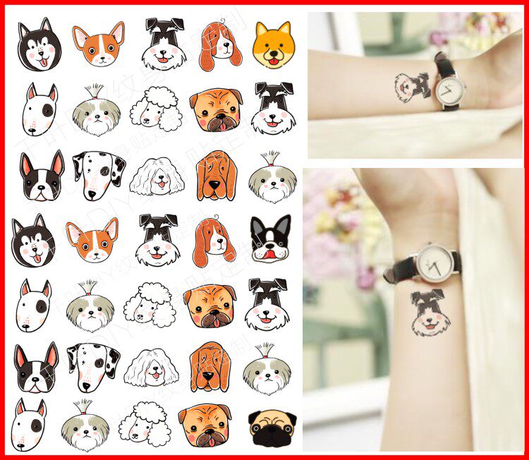 Tattoo Sticker Dog Dog Cute Pet Animal Waterproof Sticker Small Fresh Cartoon Waterproof
