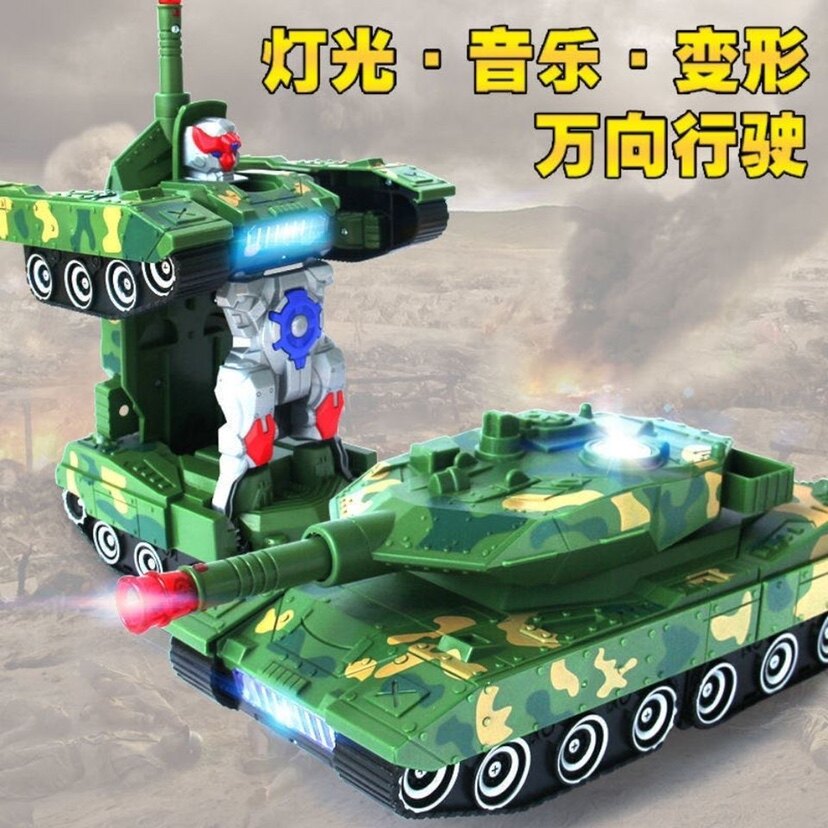 Children's electric deformation tank toy armored car universal light model Transformers robot boy car