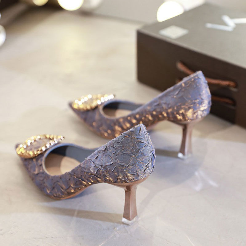 Tinghai Buckle Women's Shoes 2022 New Spring French Style Comfortable High Heels Women's Designer Niche Stiletto Single Shoes Women