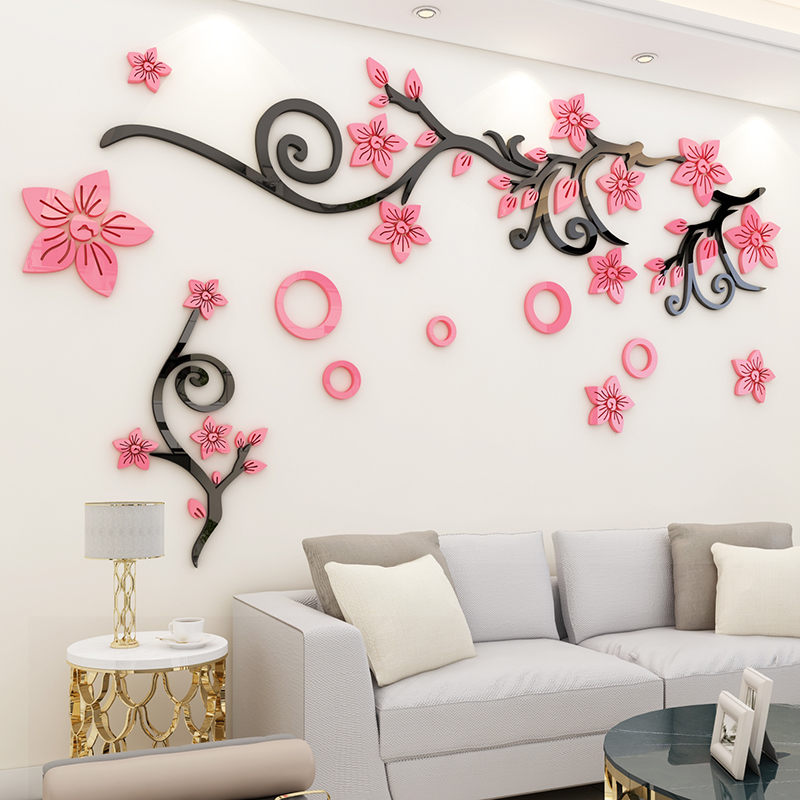 Flower vine romantic warm bedroom bedside decoration girl room layout wall stickers TV background decorative wall stickers