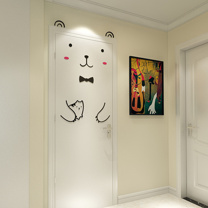 Cute cartoon bear wall stickers creative door stickers children's room bedroom door stickers decoration bedroom dormitory glass door stickers