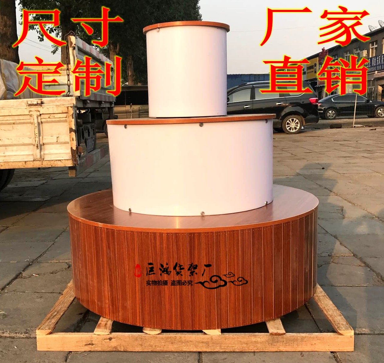 Wooden New Round Display Cabinet Light Box Mid Island Cabinet Cosmetics Mother & Baby Shop Shoes Bag Gift Mobile Display Case-Taobao