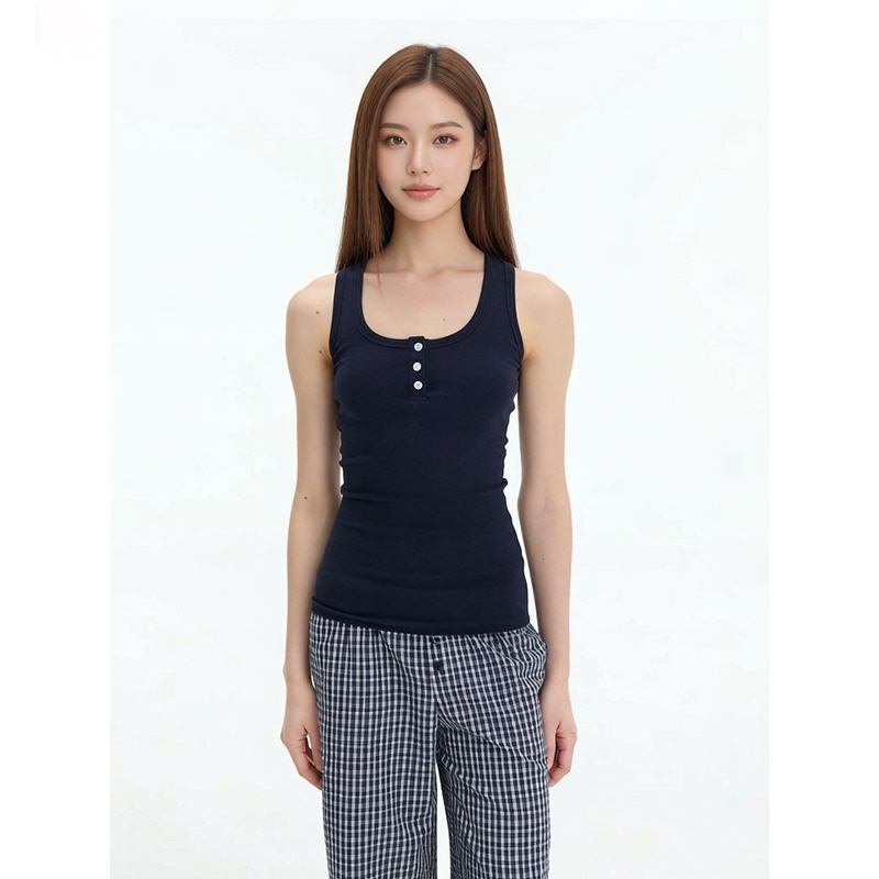 Veryrarme Solid Color Ribbed Slim Fit Henley Neck Vest Casual Style Slim Fit Sleeveless Top Veryrarme Solid Color Ribbed Slim Fit Henley Neck Vest Casual Style Slim Fit Sleeveless Top