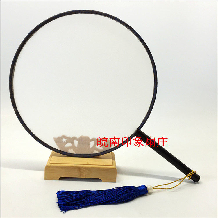 4 ebony wood handle silk blank round fans Meticulous Chinese painting hand-painted fans Alum silk Large tassels