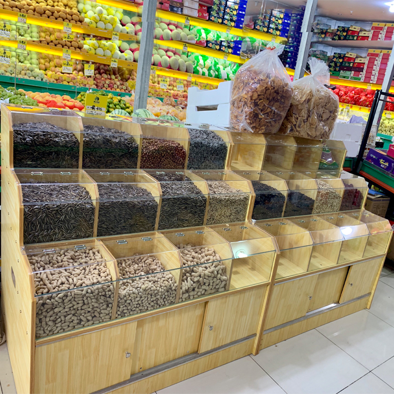Supermarket whole grain display cabinet rice bucket Bulk rice cabinet Dried fruit shelf Cheap store snack cabinet display rack rice bucket