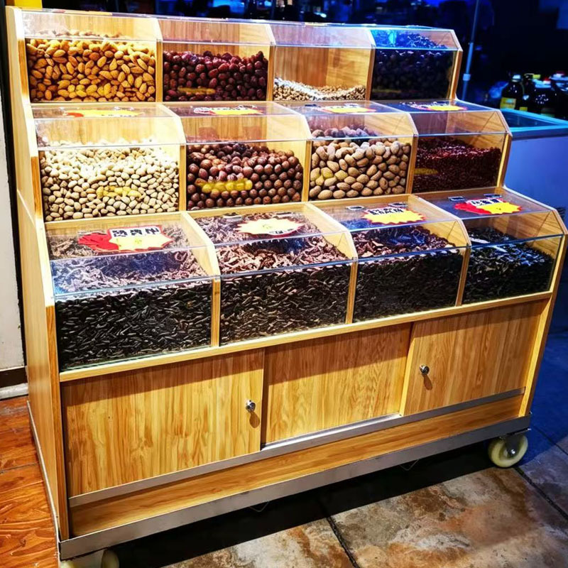 Supermarket Dried Fruit Shelves, Candy Snacks, Bulk Goods, Convenience Store Bulk Grains, Grain Bins, Seeds and Nuts Display Cabinet