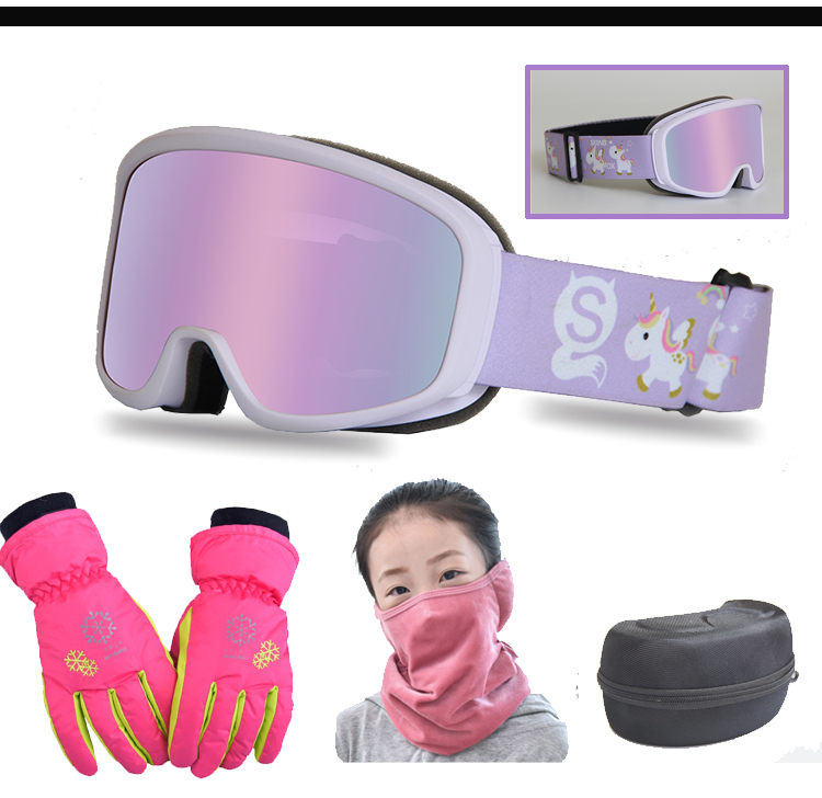Boys and girls ski goggles double-layer anti-fog ultraviolet ski glasses cylinder large field of vision send gloves mask