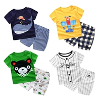Mùa hè em bé ngắn tay phù hợp với quần áo cotton cho bé gái mùa hè mặc quần short bé trai Áo phông 0-2-3 tuổi áo liền quần cho bé