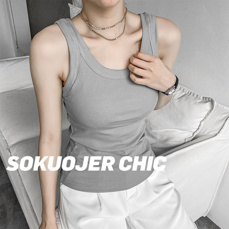 Victoria-Style Pure Cotton Ribbed Anti-Exposure Plus-Size Tank Top for Women, Suitable for Wearing as an Outer Layer or as a Camisole