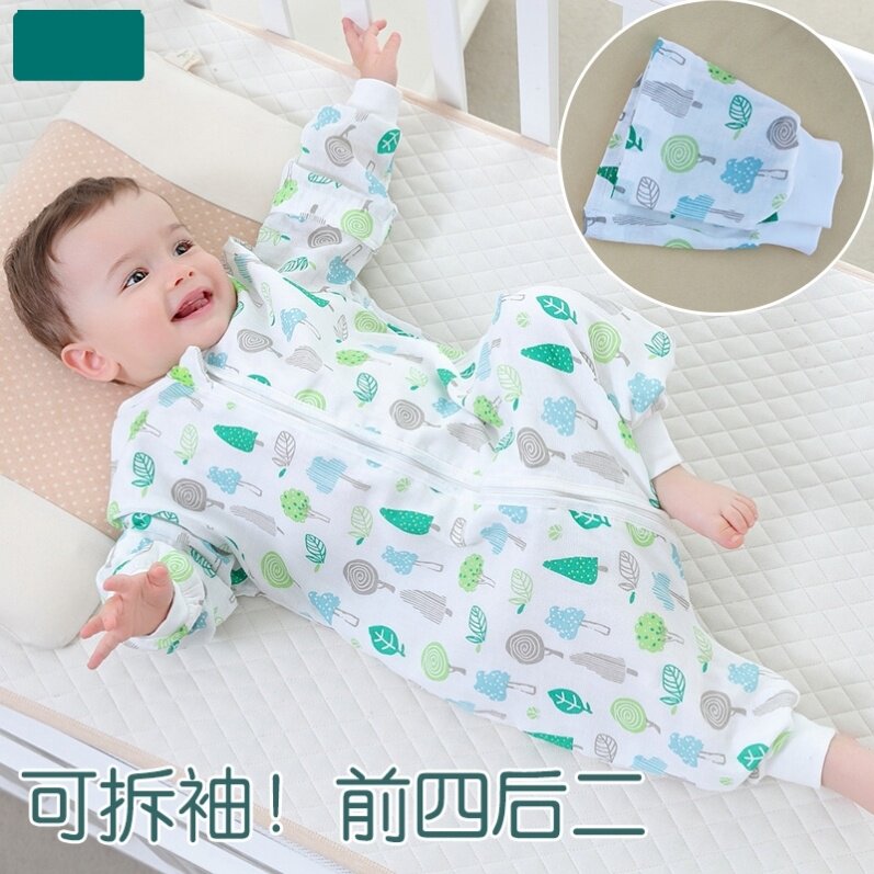 Baby one-piece pajamas zipper type baby sleeping bag summer thin anti-kick spring new spring cotton sleeves