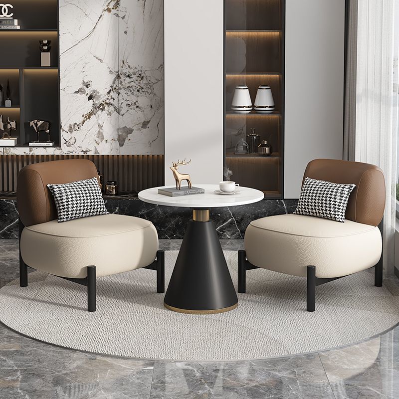 Cream-Colored Vintage-Style Balcony Tea Table and Chair Set, Single Sofa, Designer Style, Beauty Salon Reception Lamb Wool Sofa