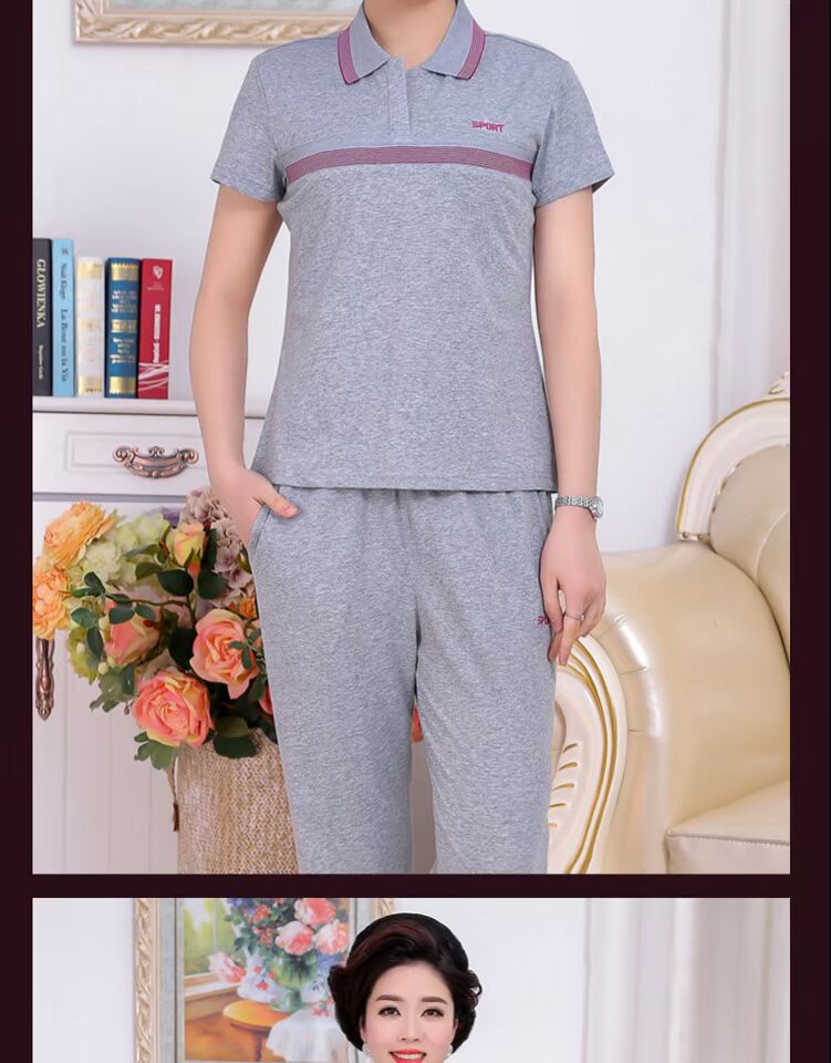 Bộ đồ thể thao trung niên nữ mùa hè quần tay ngắn thể thao Người trung niên cỡ lớn phù hợp với trang phục mẹ mùa hè - Thể thao sau áo thể thao nữ adidas