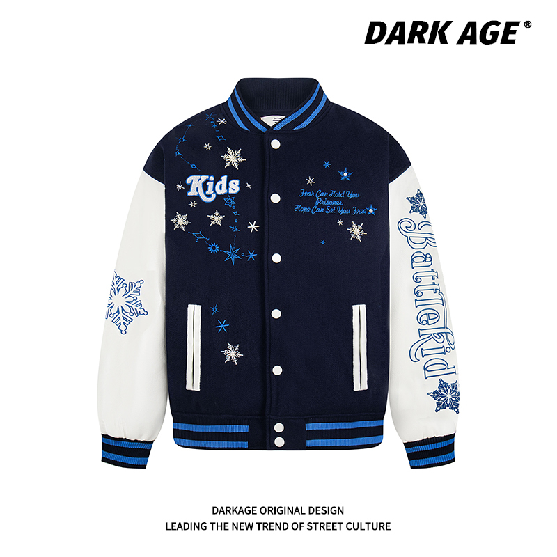 Darkage Original American Retro Snowflake Pearl Embroidered Baseball Uniform Autumn and Winter Jacket for Men and Women Couple Jacket