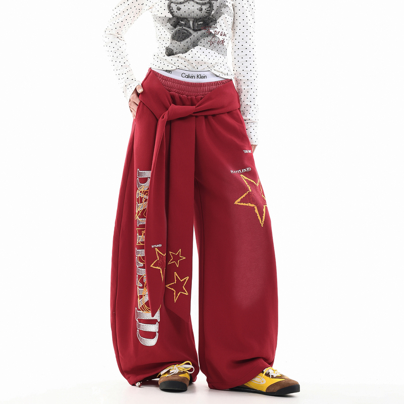 Darkage Original American Retro Letter Star Ribbon Scimitar Casual Sweatpants Unisex Hip-Hop Wide-Leg Pants