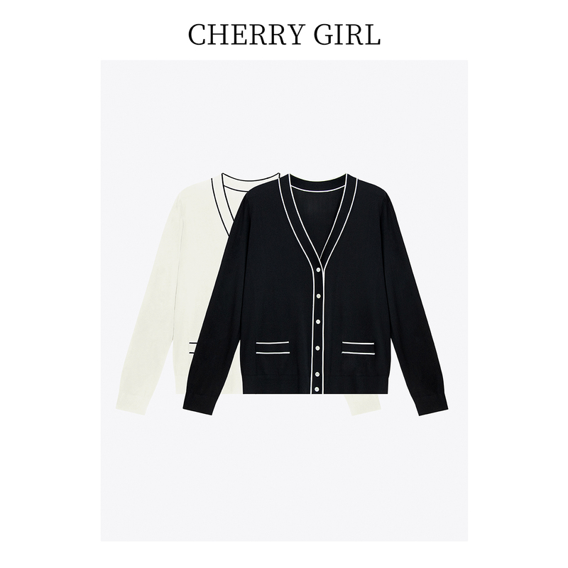 High-Intelligence Style Color-Blocking 100% Mulberry Silk V-Neck Knitted Cardigan for Women, New Summer 2026 Model, Versatile for Commuting, Elegant Sun-Protection Jacket