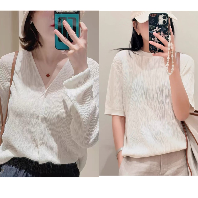 In Stock【Jiji Home】260621 New Summer Style 45 Silk 55 Cotton Knit Sweater, Pullover, and Cardigan 2 Styles In Stock【Jiji Home】260621 New Summer Style 45 Silk 55 Cotton Knit Sweater, Pullover, and Cardigan 2 Styles
