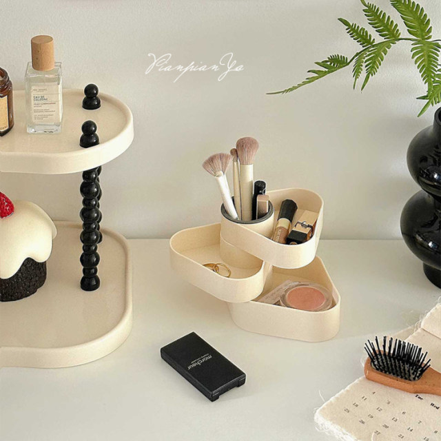 Triangular jewelry box makeup brush rotary storage box three-layer simple makeup storage bucket lipstick jewelry finishing box