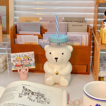 ins teen girl hearts cute little bear milk cup heat resistant glass coffee juice water glass minimalist student straw cup