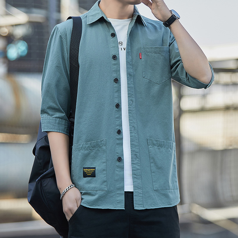 High-End Pure Cotton Three-Quarter Sleeve Shirt for Men 2025 New Summer Loose Fit Casual Workwear Short-Sleeved Shirt Jacket High-End Pure Cotton Three-Quarter Sleeve Shirt for Men 2025 New Summer Loose Fit Casual Workwear Short-Sleeved Shirt Jacket