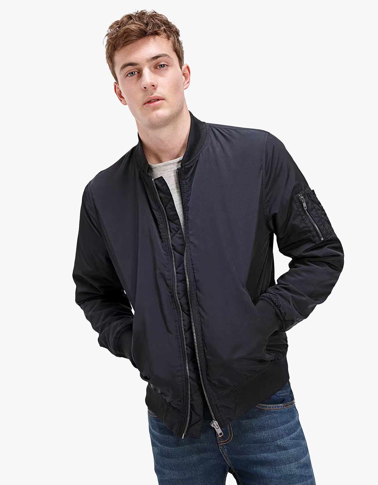 Mùa xuân và mùa hè giảm giá Stradivarius công nghệ cổ áo vải bomber jacket đồng phục bóng chày 0875043010