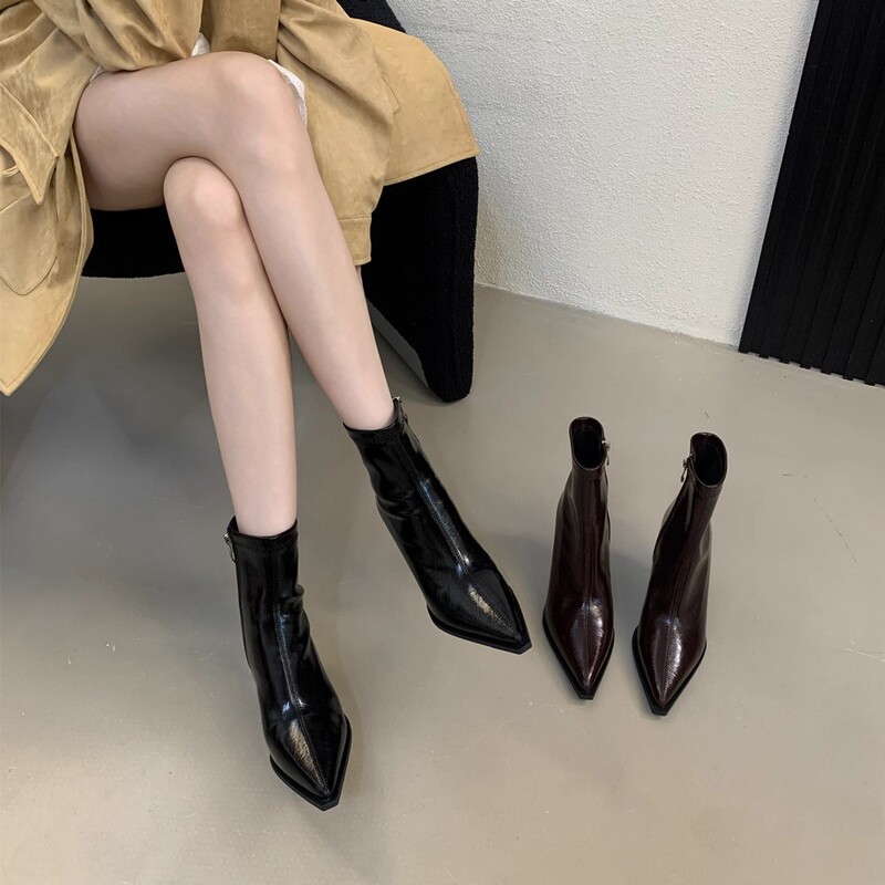 Pointed-Toe High-Heeled Short Boots for Women 2026 Autumn and Winter New Korean Style Versatile Brown Retro Stiletto Sexy Slim Boots for Women Pointed-Toe High-Heeled Short Boots for Women 2026 Autumn and Winter New Korean Style Versatile Brown Retro Stiletto Sexy Slim Boots for Women