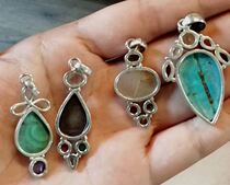 ch jewelry-West Asian natural gemstone old silver necklace pendant set-Reserve price