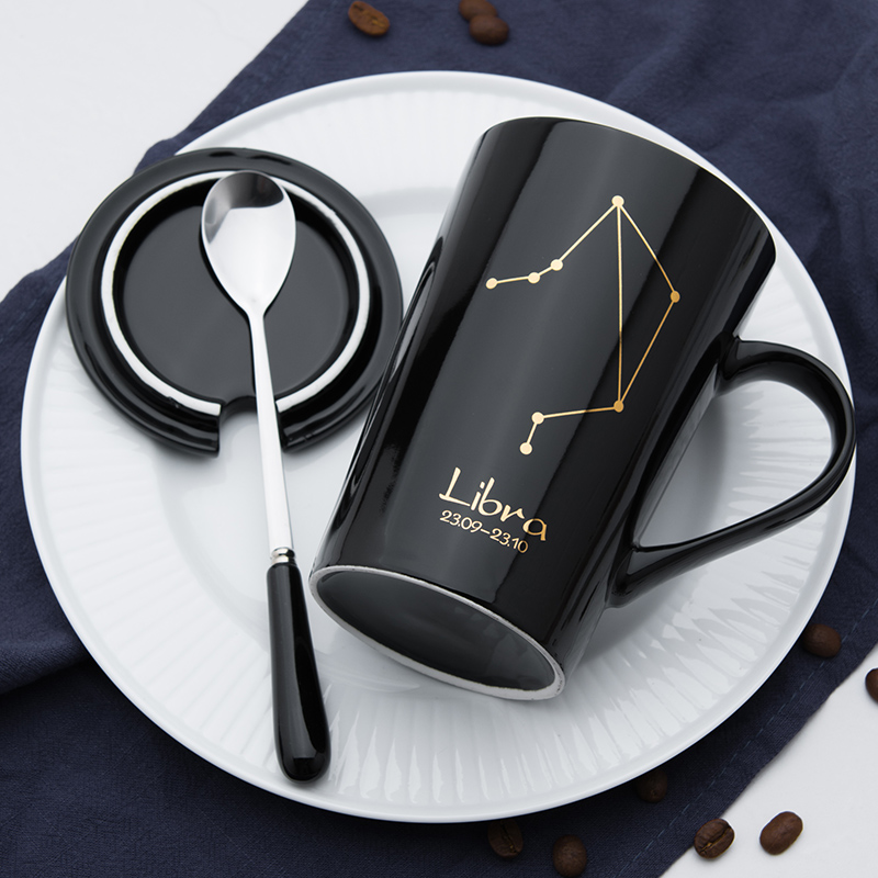 Creative sign ceramic cup move presents with cover spoon tide mark couples men and women home drinking a cup of coffee