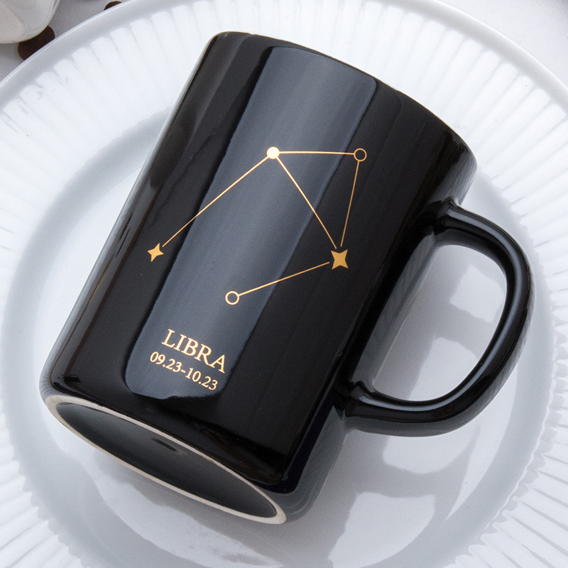 Creative constellation water glass ceramic keller gift box with cover spoon coffee cup men 's and women' s household move trend