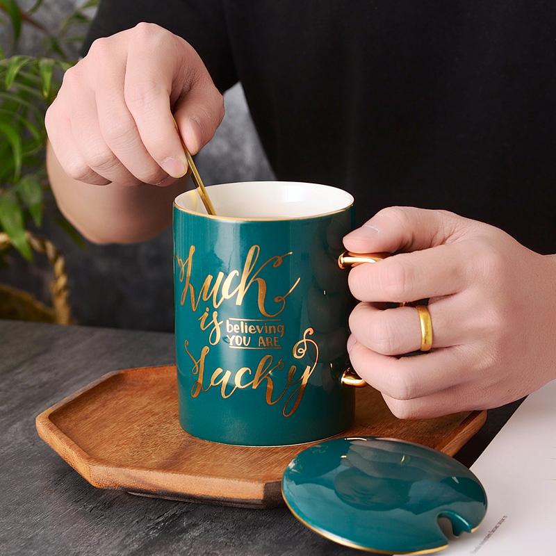 Nordic ins ceramic keller with spoon, creative trend move ultimately responds cup coffee cup men 's and women' s household