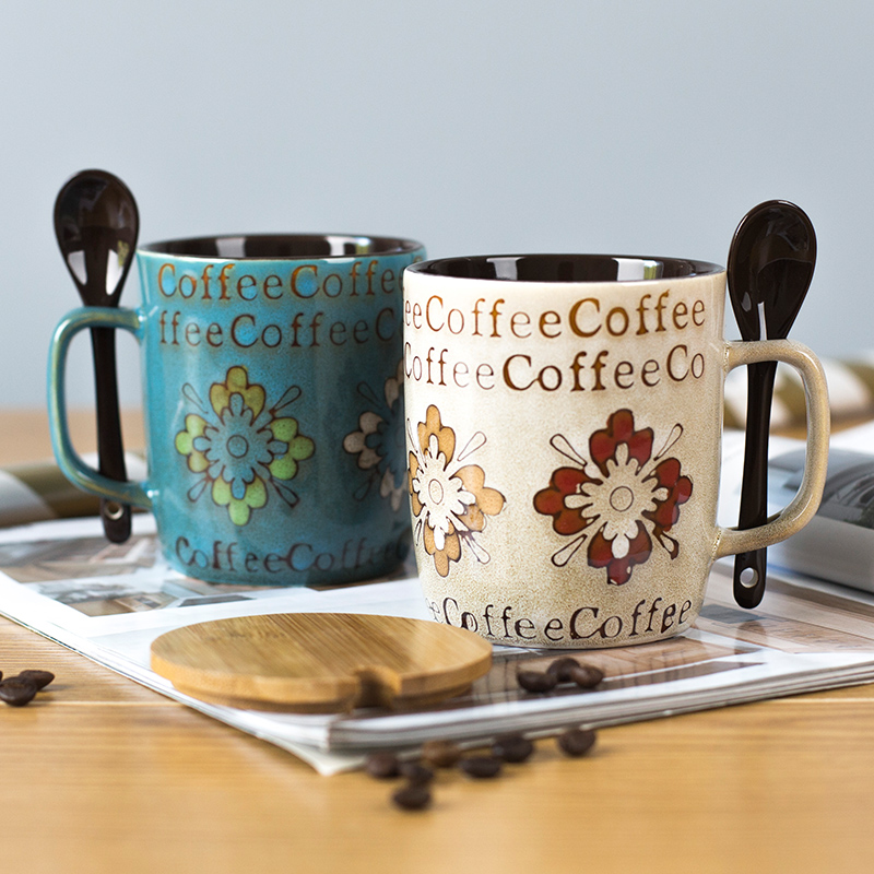 Creative ceramic cup with cover run water mark cup trend of men and women lovers household move milk coffee cups