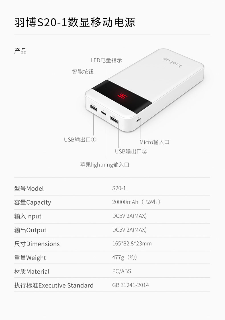 Yu Bo sạc kho báu 20000m mA OPPO khả năng hiển thị kỹ thuật số lớn 20000 điện thoại của Apple phổ biến điện thoại di động Po OPPO Huawei điện sạc nhanh viov âm thanh siêu di động cô gái thông minh lắc - Ngân hàng điện thoại di động sạc dự phòng ava 7500