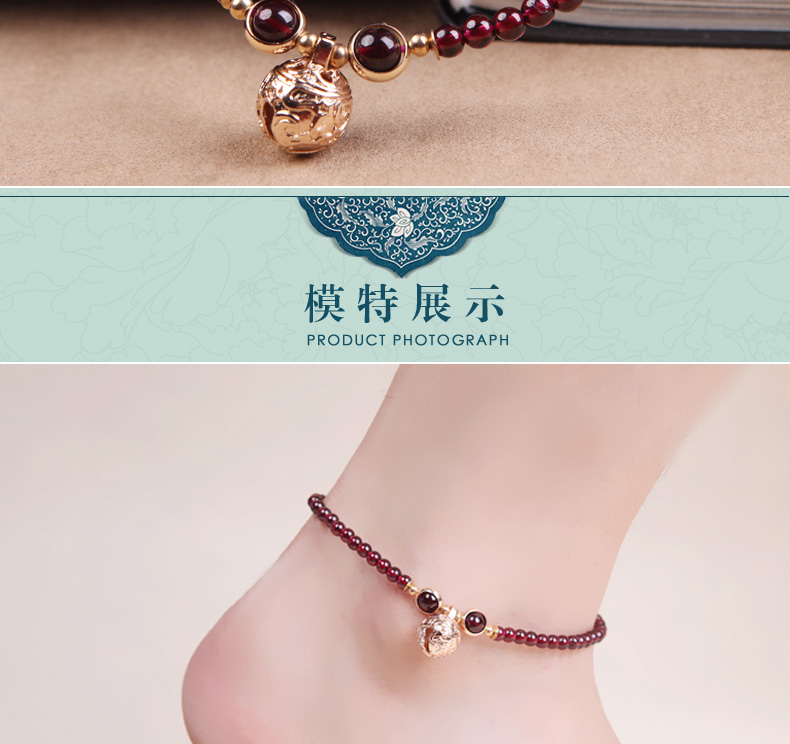 Feng Yi (trang trí) vòng chân nữ thời trang chuông garnet phụ kiện trang sức dân tộc vòng đeo chân cho nữ