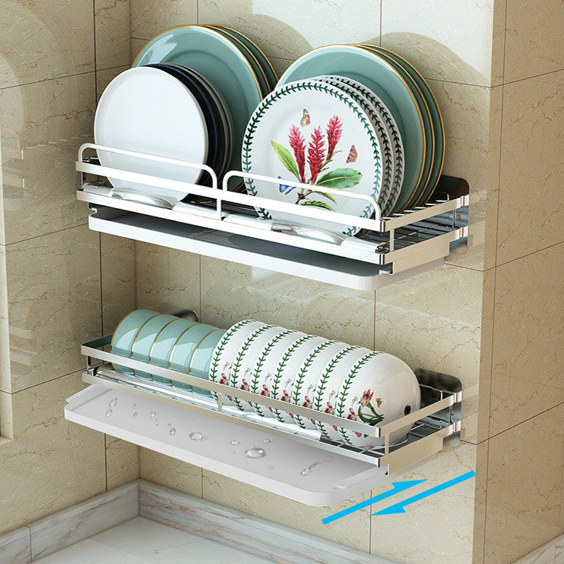 304 stainless steel drain bowl rack cupboard Single-layer narrow simple kitchen chopsticks storage wall-mounted water filter dish rack