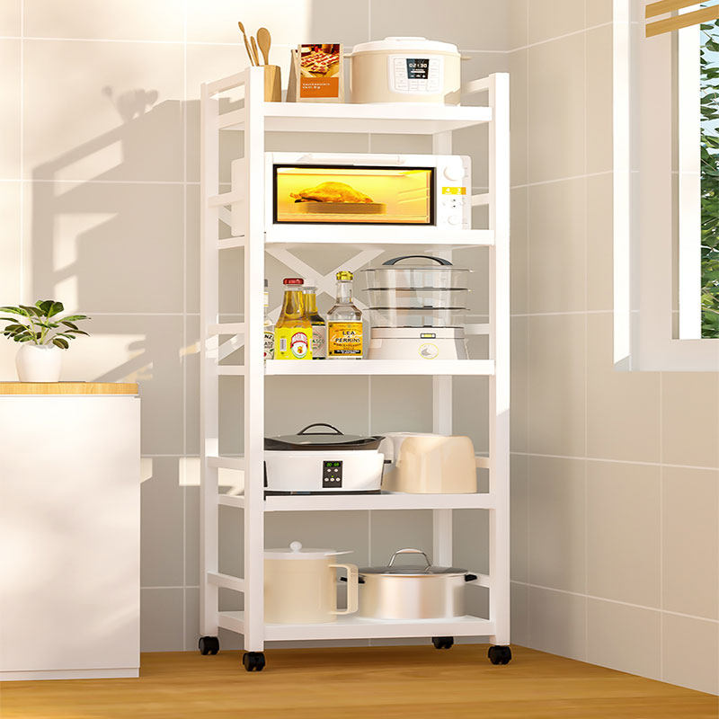 White kitchen rack multi-layer floor-to-ceiling storage pan shelf adjustable oven microwave storage rack