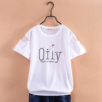 Girls short-sleeved T-shirt summer 2021 new middle and large Children foreign-style summer dress body-length child shirt 12-15 years old