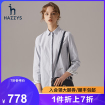 Haggis hazzys official autumn and winter New Korean shirt Womens striped long sleeve square collar cotton embroidered womens shirt