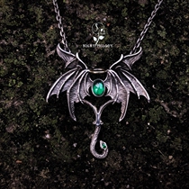 Nighttime Studio 925 Pure Silver Original Handmade Classic Gothic green jewel Dark Angel Demon Wings Pendant