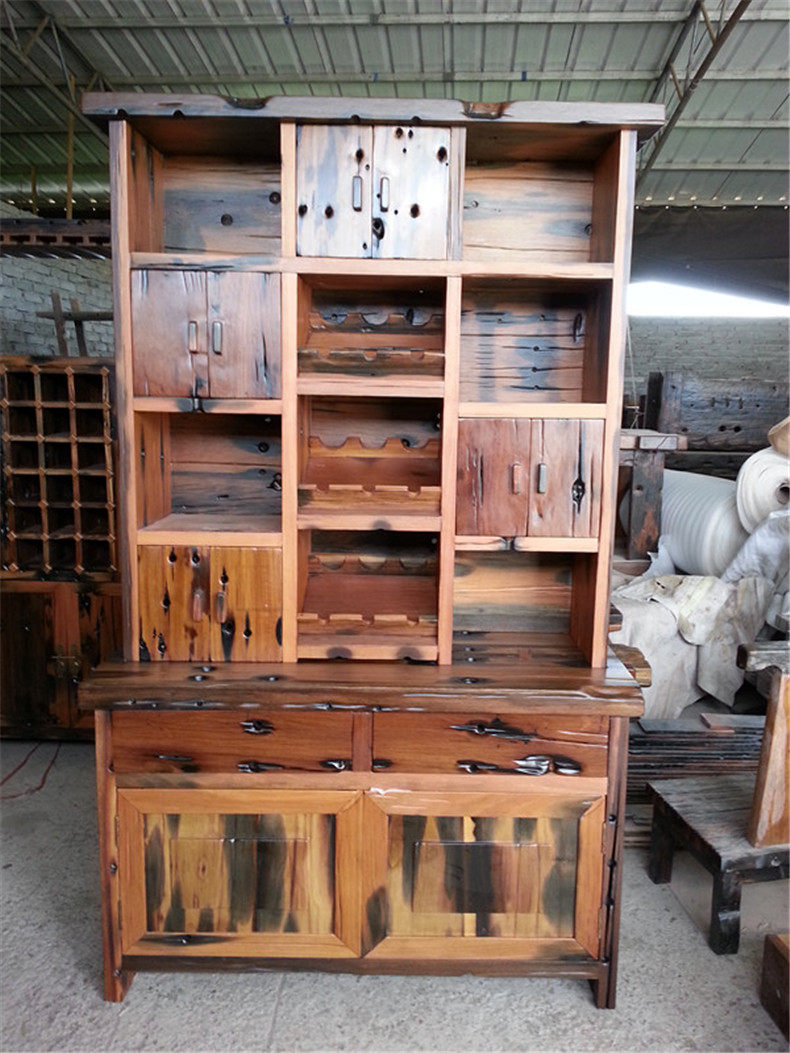 Old ship wood solid wood bookshelf combined cabinet living-room compartment office filing cabinet for display case direct sale