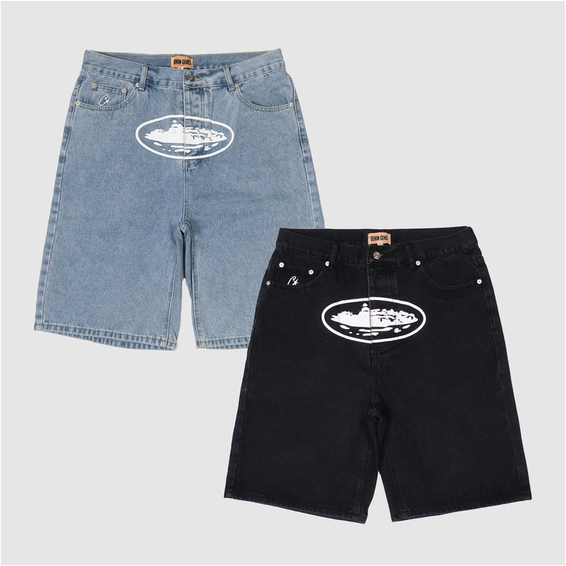 In-Stock Corteiz Original Color Straight-Leg Baggy Denim Shorts Hip-Hop American Style Clean Fit