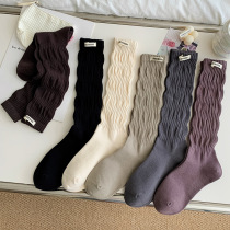 Boneless pile socks for women spring and autumn retro high-top combed cotton with small leather shoes long-tube socks slim calf socks