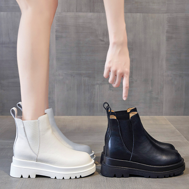 Star in the same style genuine leather inner heightening short boots female thick bottom 100 lap Inn Wind Martin boots slim and thin autumn winter single boot