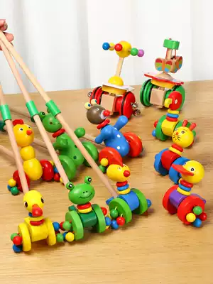 Children's educational toy putter duckling cart cartoon animal cart wooden trolley mixed toddler toy