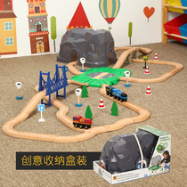 Le Cool Toys Childrens Train Track Set Building Blocks Wooden Toy Boy Model Car Satchel 2-8 Years Old